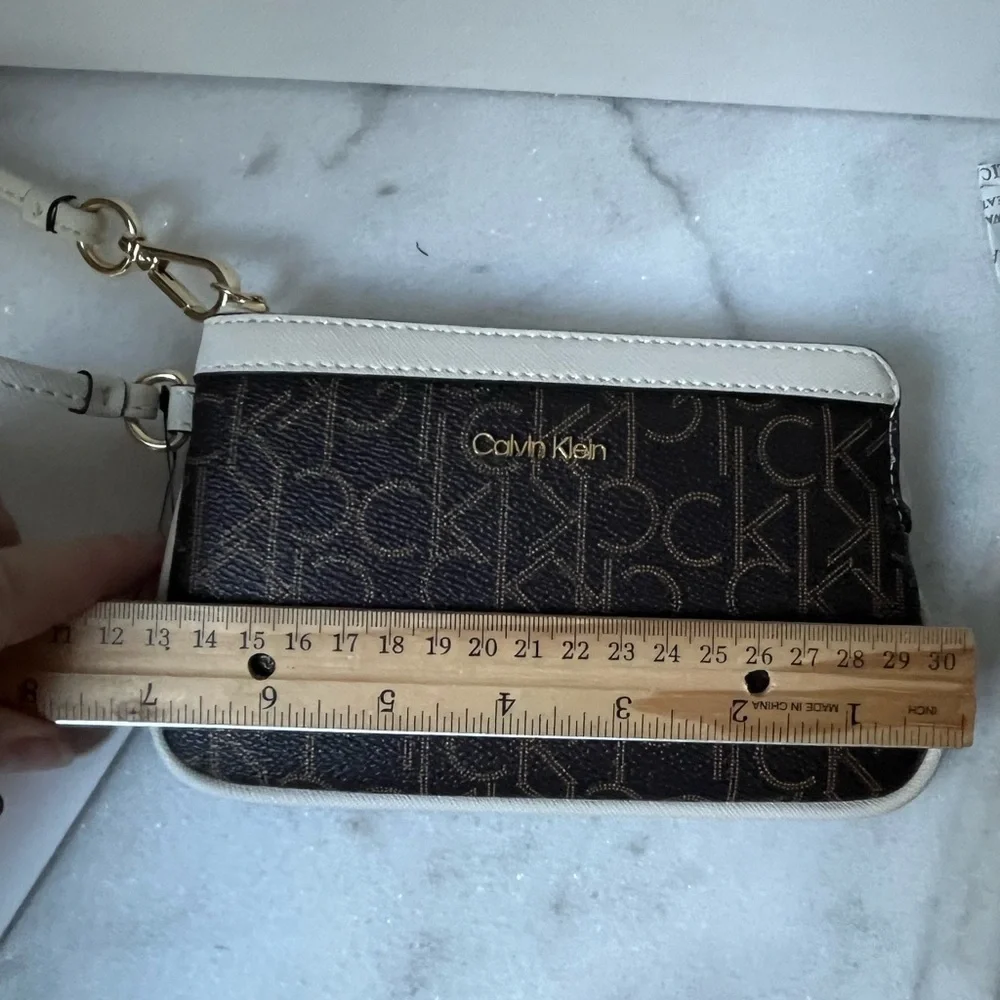 Calvin Klein wristlet wallet brown logo